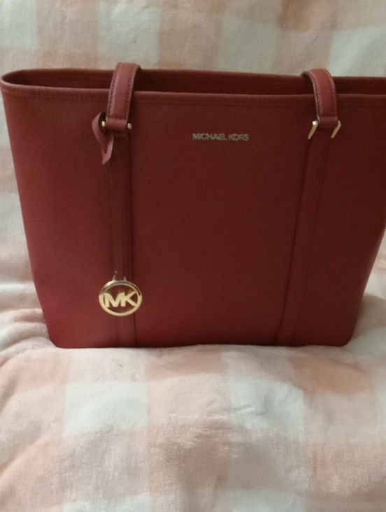 Michael Kors Handbags - Michael Kors Brick Red Saffiano Leather Tote with Gold MK Charm